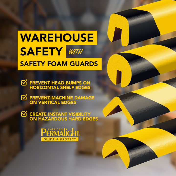 Edge Protection Safety Foam Guard, Type G, Black / Yellow, I-Beam Shelf,  Self-Adhesive (39 3/8 in)